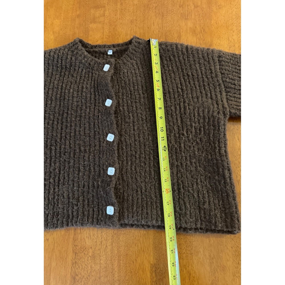 Fashion Women's Brown Chunky Bouclé Knit Button Front Cardigan Sweater Size M - Picture 7 of 8